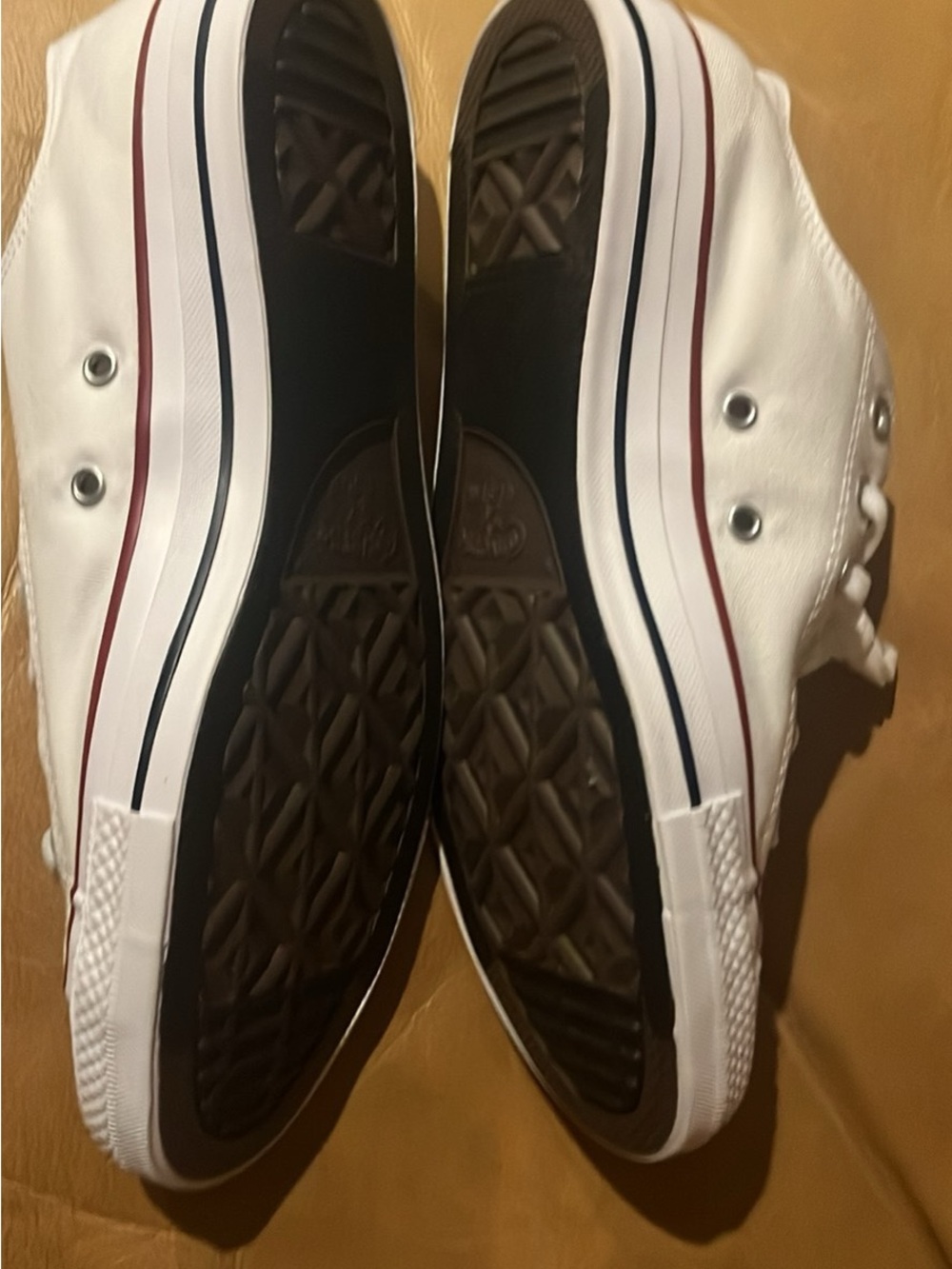 Converse Men's White Canvas Sneakers with Red & Navy Stripe